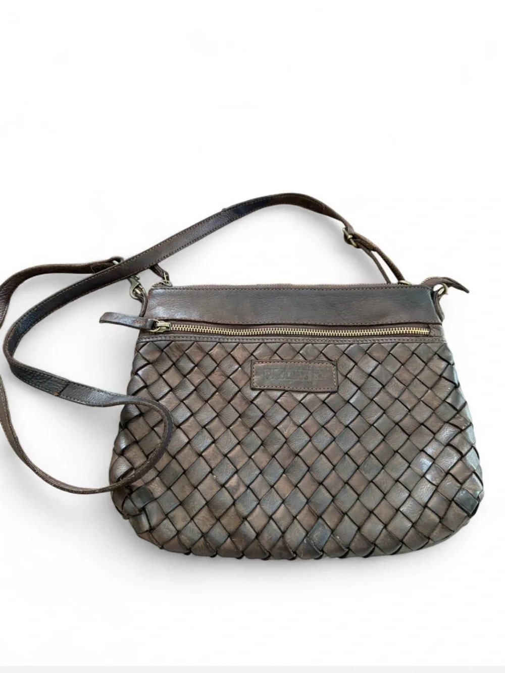 Pikolinos Faura Woven Basket Weave Leather Crossbody Bag Brown